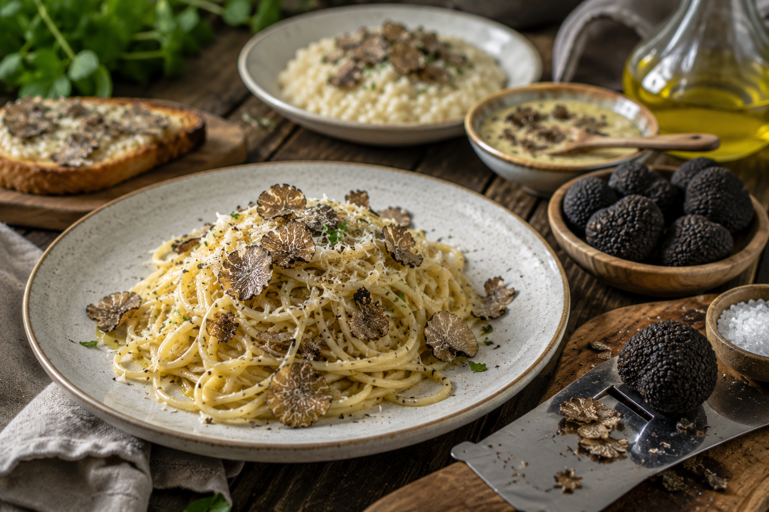 Fresh summer truffle pasta with shaved Tuber aestivum
