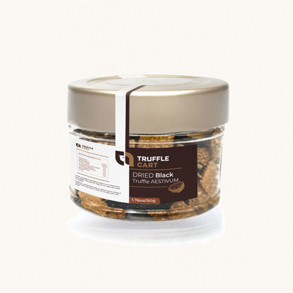 Dried Tuber aestivum and Tuber uncinatum truffle slices in Truffle Cart jar1