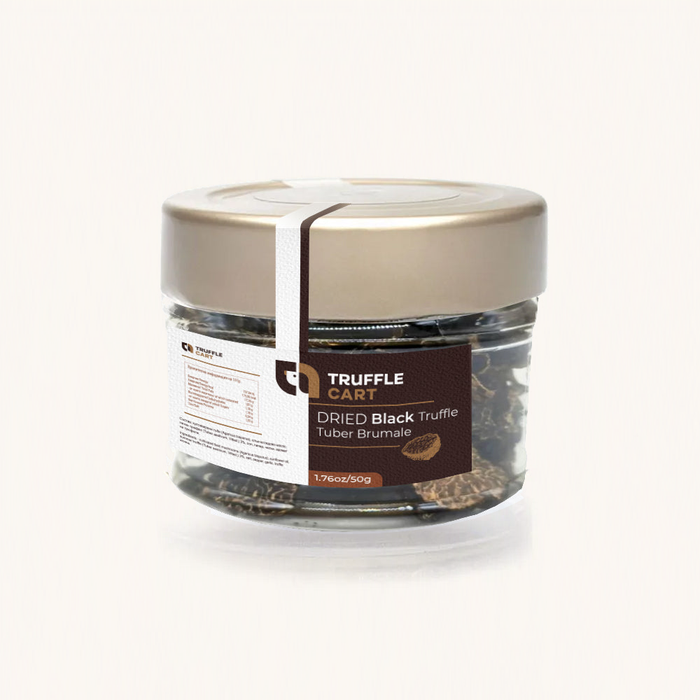 Dried Tuber brumale black winter truffles in Truffle Cart jar