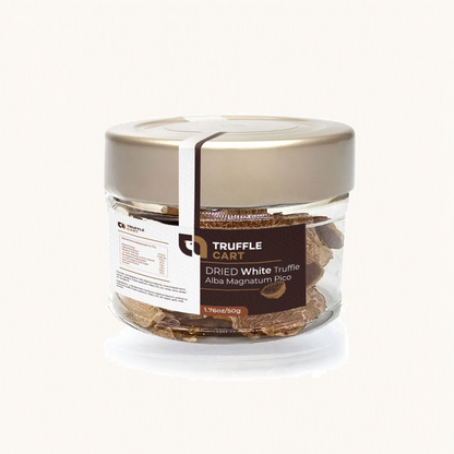 Dried Tuber magnatum white truffles in Truffle Cart jar1