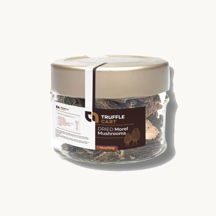Dried wild morel mushrooms in Truffle Cart jar